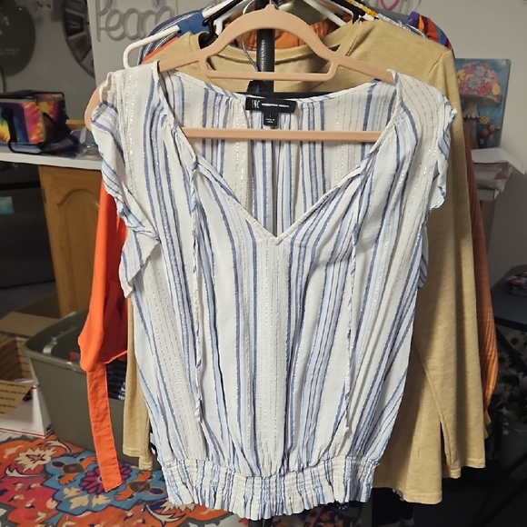 INC International Concepts Tops - INC International Concepts Blue Ruched Cap Sleeve Blouse